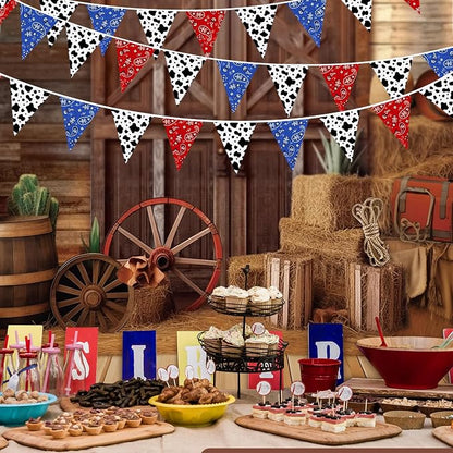 32Ft Western Cowboy Party Decorations Red Paisley Blue Bandana Pennant Banner - Image 4