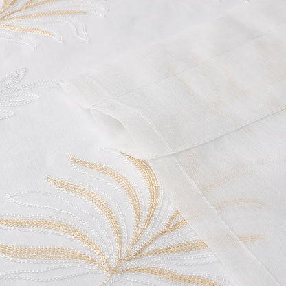 White Sheer Curtains Beige Embroidered Leaf 2 Panels 96 Inches | Light - Image 5