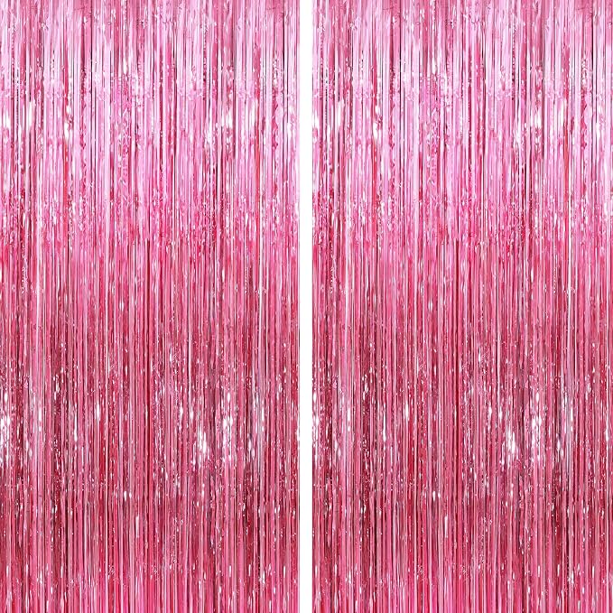 GCB 2 Pack Glitter Foil Curtain Pink Backdrop Streamers Metallic Tinsel Fringe by GCBPartyDecorations