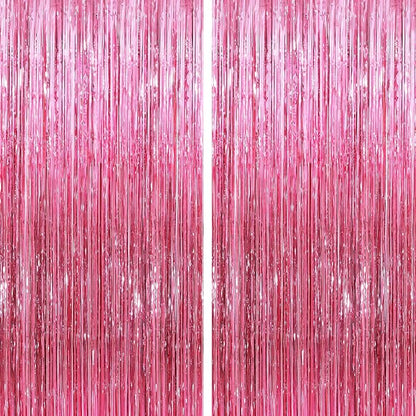 GCB 2 Pack Glitter Foil Curtain Pink Backdrop Streamers Metallic Tinsel Fringe by GCBPartyDecorations