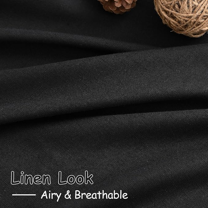 Black Large Window Curtains Light Filtering Semi Sheer Privacy Linen Textured - Image 6