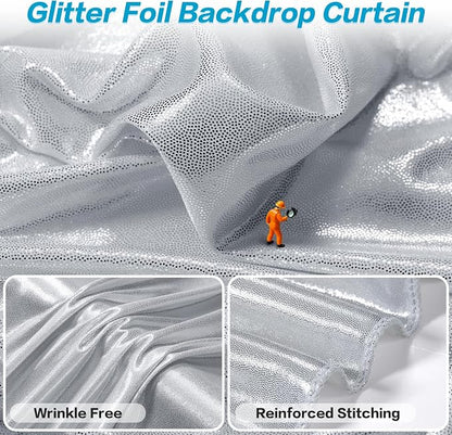 gogoparti Silver Backdrop Curtain 10x12FT 2 Panels Metallic Shine Fabric - Image 4