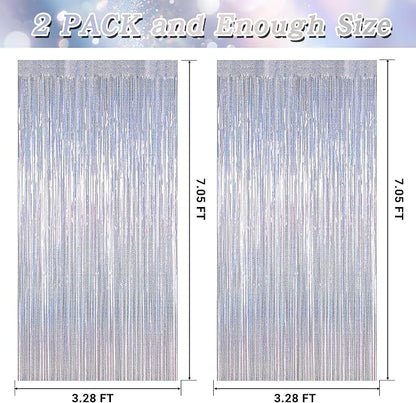 ZATAYE 2 Pack Glitter Silver New Years Eve Foil Curtain Decorations | Glitter - Image 2