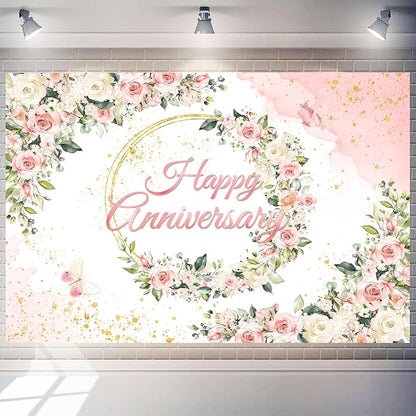 10x8 ft Floral Anniversary Backdrop Banner - Image 2