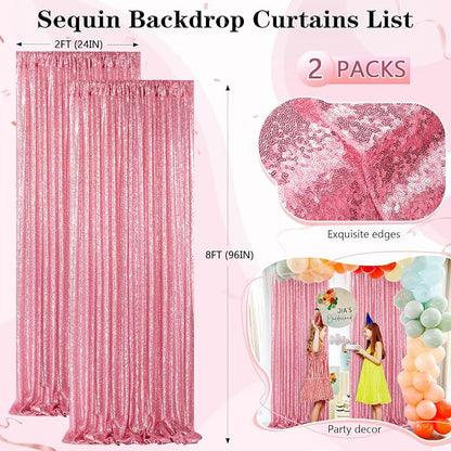 Blush Pink Sequin Backdrop 2 Panels 2FTx8FT Glitter Backdrop Curtain | - Image 5