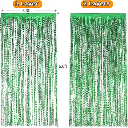 4Pcs Wavy Green Fringe Backdrop -3.3x6.6ft Green Streamer Foil Curtains - Image 6