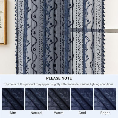 WAZZIO Boho Lace Curtains 2 Panels 84 Inch -Victorian Sheer Panel Drape French - Image 8