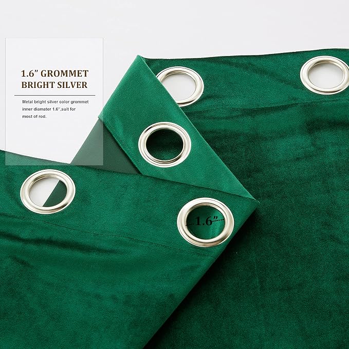 BULBUL Velvet Green Grommet Blackout Curtains 72 inch - Image 3