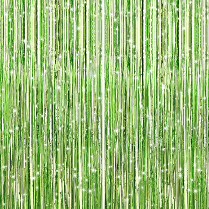 GCB 2Pack Light Green Foil Curtain Backdrop Green Metallic Tinsel Foil Fringe by GCBPartyDecorations