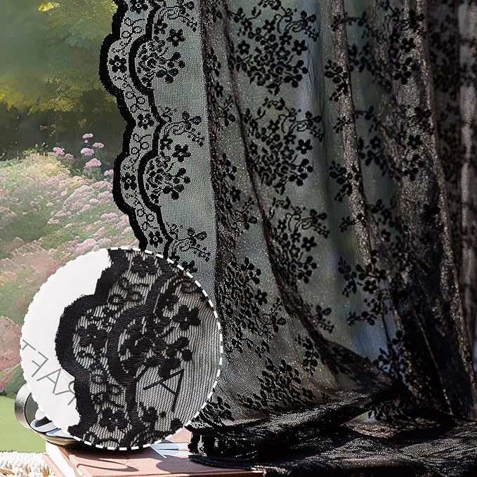 Anmao Vintage Lace Curtains 80 Inches Long 2 Panels Set, Romantic Elegant Light by Anmao