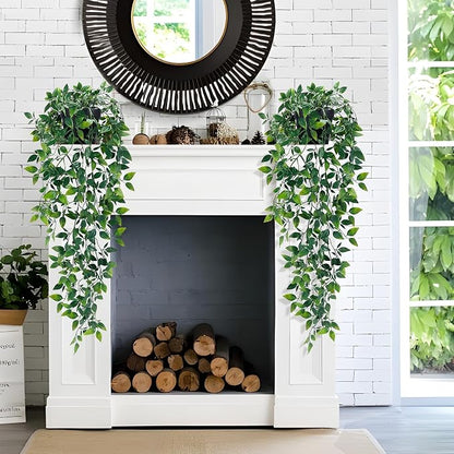 2Pcs Fake Hanging Plants with Pot Eucalyptus Leaves Fake Vines | UV Resistant - Image 2