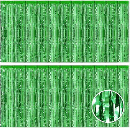20 Pack Green Metallic Tinsel Foil Fringe Curtains by Ohiyoo