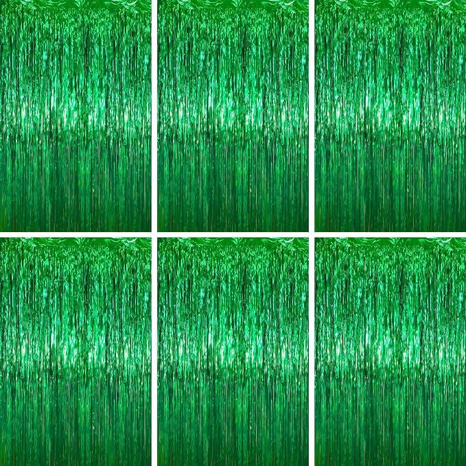 Voircoloria Green Foil Fringe Backdrop Curtains, Birthday Party Decorations by Voircoloria