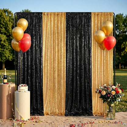 Black Sequin Backdrop Curtains-2 Panels 3FTx8FT Black Backdrop - Image 4