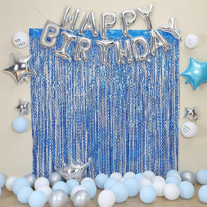 4 Pack Navy Blue Wavy Foil Fringe Curtains Party Decorations - Image 6