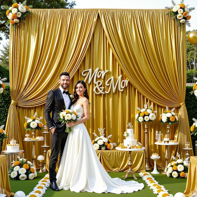 10x10ft Dark Gold Glitter Backdrop Curtain - Image 5