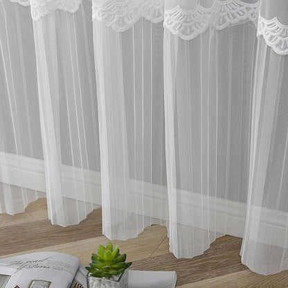 White Sheer Voile Curtains White Embossed European 54Wx96L Inch | Light - Image 7