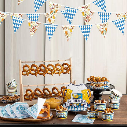 32Ft Oktoberfest Party Decorations Blue Plaid Triangle Flag Fabric Banner - Image 5