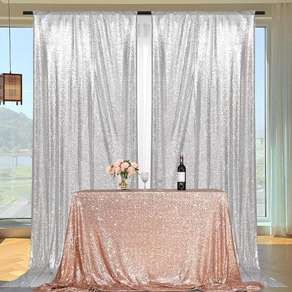 PartyDelight Silver Sequin Backdrop Curtains 5x10ft 2 Sparkly Panels | 4 Inch - Image 6