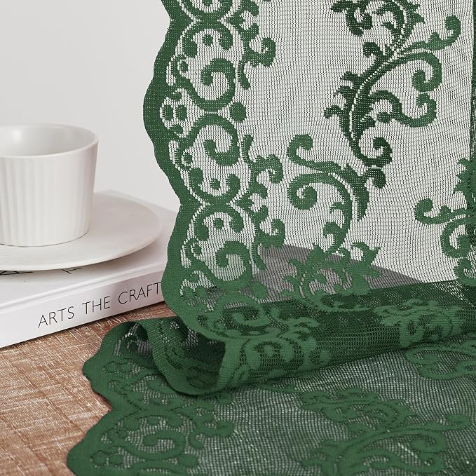 FOLKSIDE Dark Green Lace Curtains 63 Inch Length 2 Panels Paisley Floral Lace - Image 5