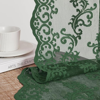 FOLKSIDE Dark Green Lace Curtains 63 Inch Length 2 Panels Paisley Floral Lace - Image 5