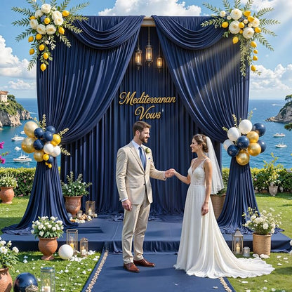 50 ft x 10 ft Wrinkle Free Navy Blue Backdrop Curtain - Image 9