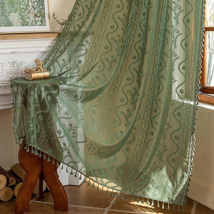 WAZZIO Boho Lace Curtains 2 Panels 96 Inches -Vintage Victorian Sheer Panel - Image 6