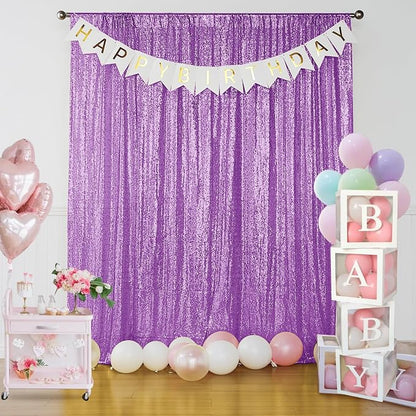 Sugargirl Lavender Purple Sequin Backdrop Curtain 4FTx8FT Glitter Lavender - Image 2