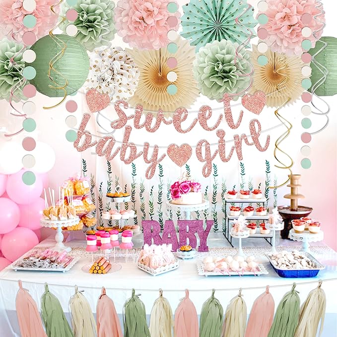 Sage Green and Blush Pink Baby Shower Decorations - Image 2