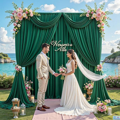 20 ft x 10 ft Wrinkle Free Hunter Green Backdrop Curtain - Image 9