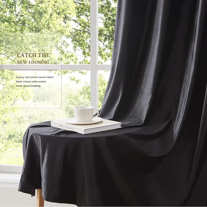 BULBUL Velvet Black Blackout Curtains 96 inch Long - Image 6