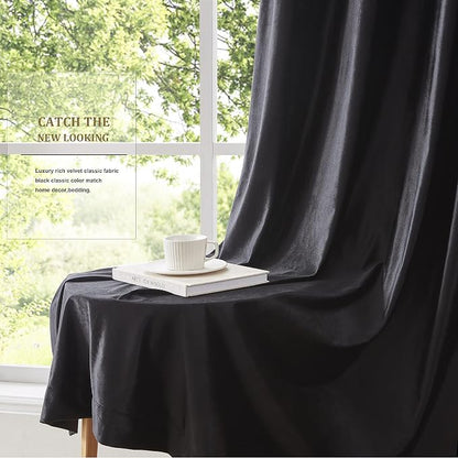 BULBUL Velvet Black Blackout Curtains 96 inch Long - Image 6
