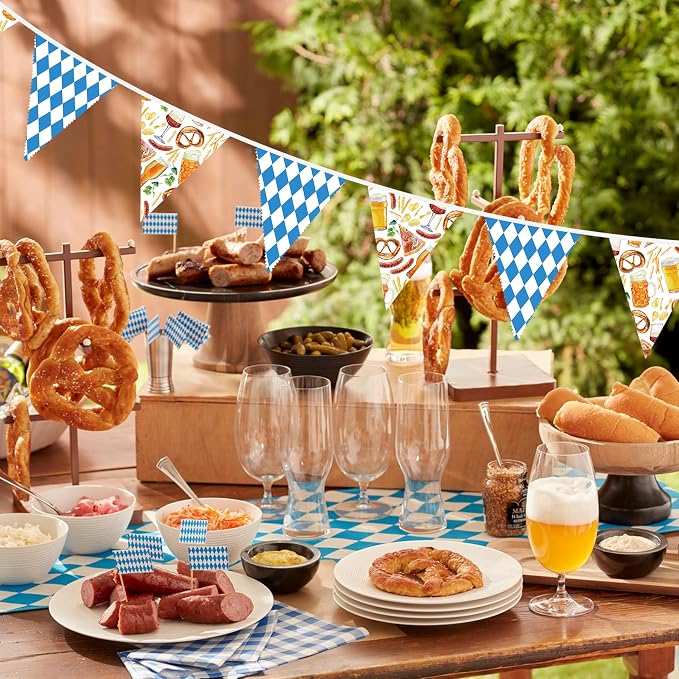 32Ft Oktoberfest Party Decorations Blue Plaid Triangle Flag Fabric Banner - Image 7