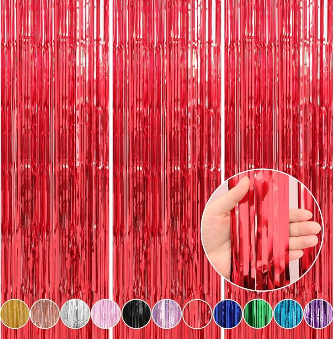 7 Pack 3.3 x 9.9 ft Red Foil Fringe Curtains Streamers Party Decorations | Foil by Crosize