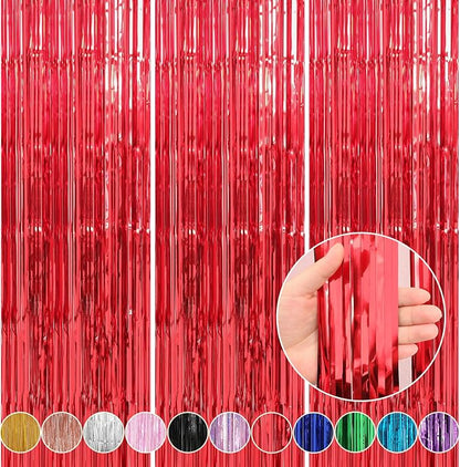 7 Pack 3.3 x 9.9 ft Red Foil Fringe Curtains Streamers Party Decorations | Foil by Crosize