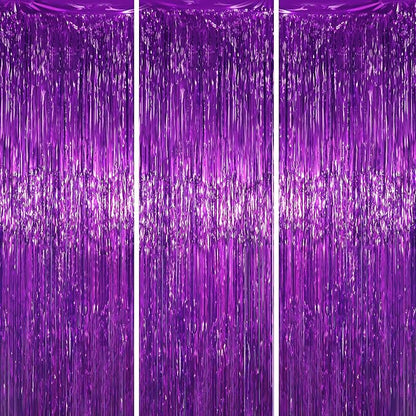 Voircoloria Purple Foil Fringe Backdrop Curtains, Birthday Party Decorations by Voircoloria