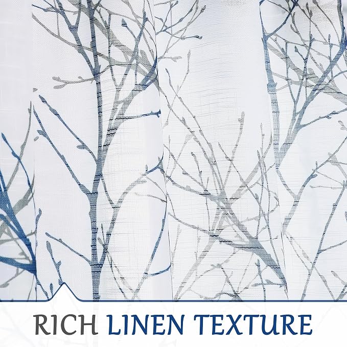 FMFUNCTEX Linen Blue White Semi Sheer Patio Curtains 84 Inch Long 1 Panel | - Image 4