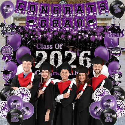 DARUNAXY Black Purple Graduation Party Decorations, 2026 Congrats Grad - Image 7