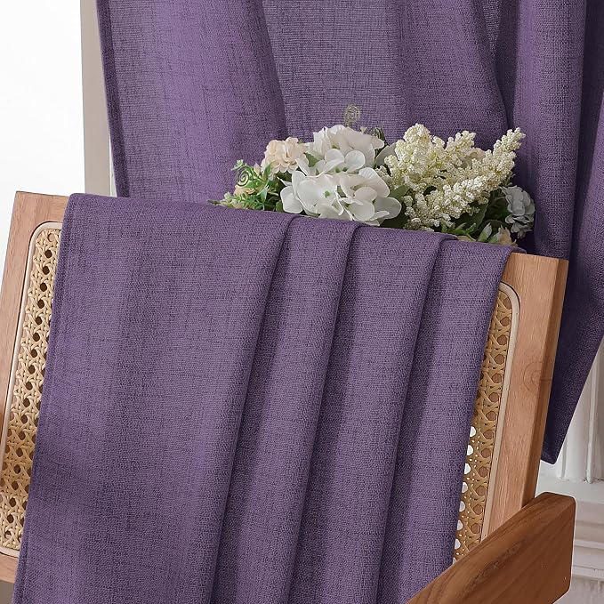Tollpiz Short Linen Curtains Living Room Rod Pocket Semi Sheer Curtain Burlap - Image 6