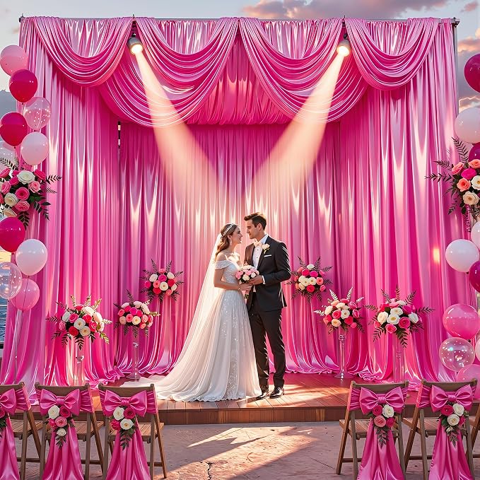 30x10ft Hot Pink Glitter Backdrop Curtain - Image 2