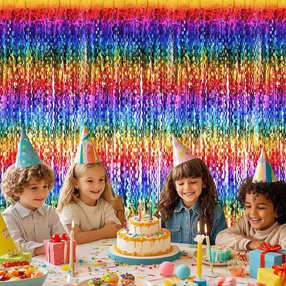 2 Pack Colorful Wavy Foil Fringe Curtain Backdrop, 3.3 X 6.6 Ft Rainbow Wavy - Image 4