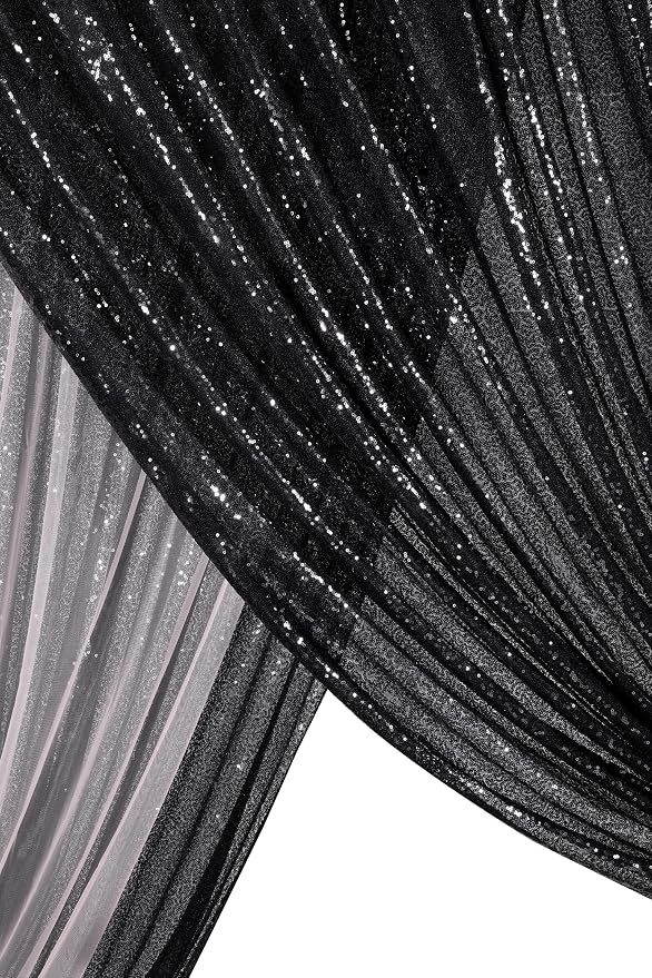 Black Sequin Backdrop for Halloween Sequin Photo Curtains 10ft x 10ft | Glitter - Image 7
