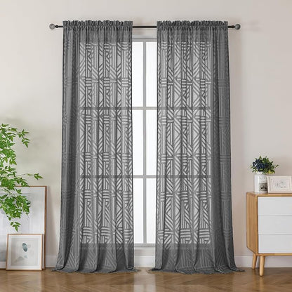 Simplebrand Semi Sheer Charcoal Grey Curtains 96 Inches Long 2 Panels, Light by Simplebrand