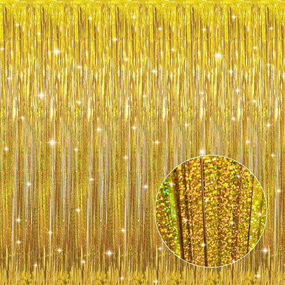 GOER 3.2 ft x 8.2 ft Metallic Tinsel Foil Fringe Curtains Party Photo Backdrop by GOER