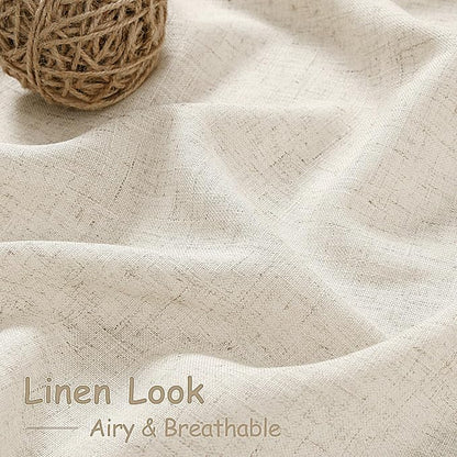 Warm Beige Linen Curtains 63 Inches Long 2 Panel Sets - Image 3
