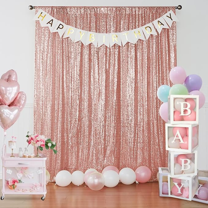 Sugargirl Rose Gold Sequin Backdrop Curtain 2 Panels 2FTx8FT Glitter Rose Gold - Image 2