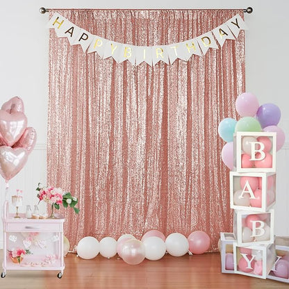 Sugargirl Rose Gold Sequin Backdrop Curtain 2 Panels 2FTx8FT Glitter Rose Gold - Image 2