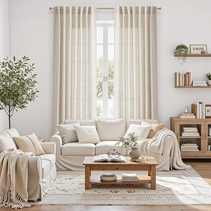 Warm Beige Linen Curtains 84 Inch Length 2 Panels Set - Image 4