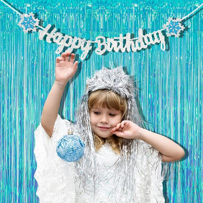 BRAVESHINE Iridescent Blue Fringe Curtains | Holographic Tinsel Backdrop | 2 - Image 2