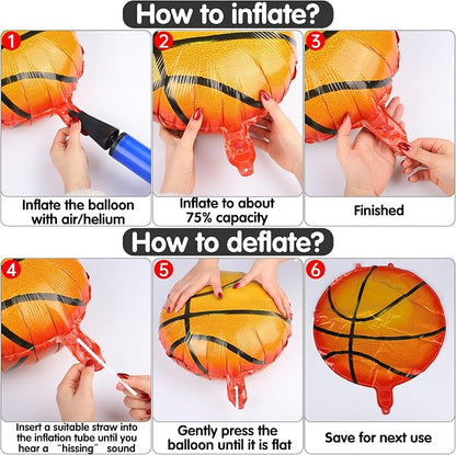 Fovths 12 Pieces Inflatable Basketball Balloons 18 Inches Basketballs Foil - Image 4